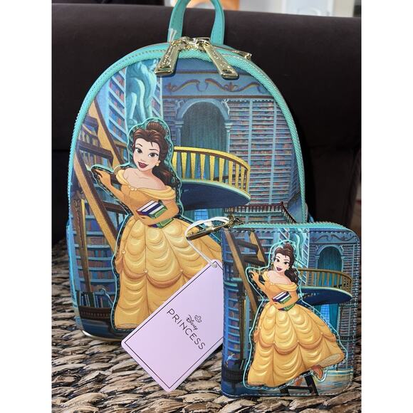 Loungefly Handbags - Loungefly Disney Beauty and the Beast Belle Library Mini Backpack Wallet